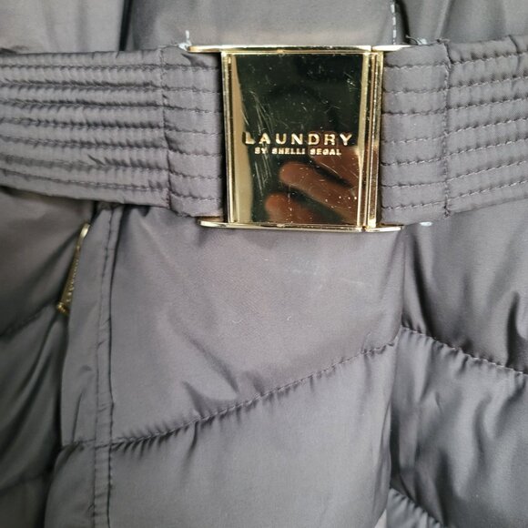 Laundry by Shelli Segal Faux-Fur Trim Hooded Puffer Belted Coat. Size M - Picture 4 of 11